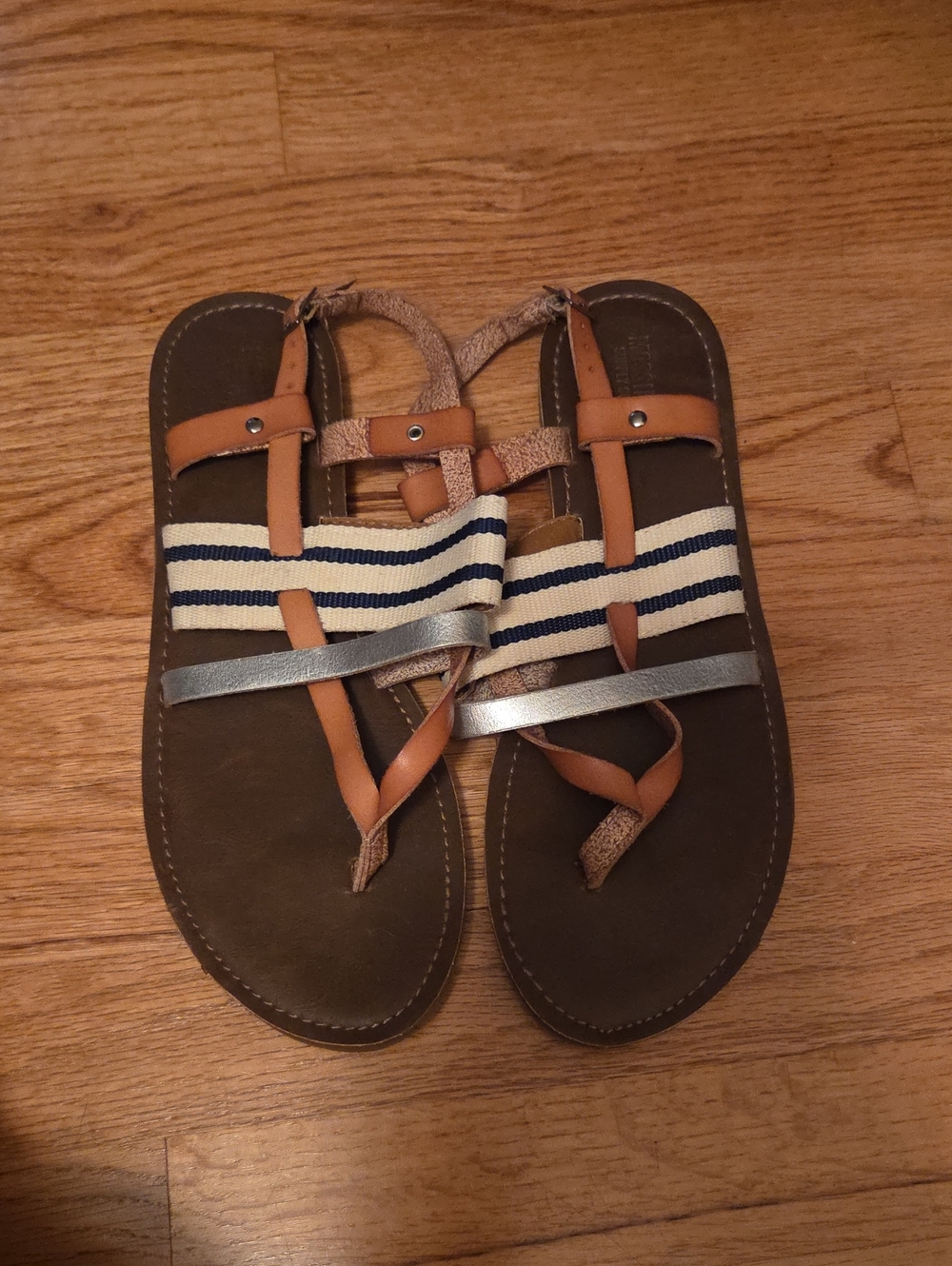 Mossimo Supply Co. Brown Sandals with Navy and White Stripe 9